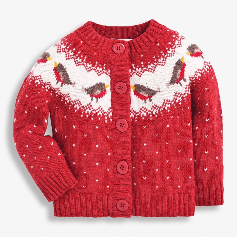 🤍🪹♥️ NWT Adorable JoJo Maman Bebe Robin Fair Isle Cardigan size 18-24mo ♥️